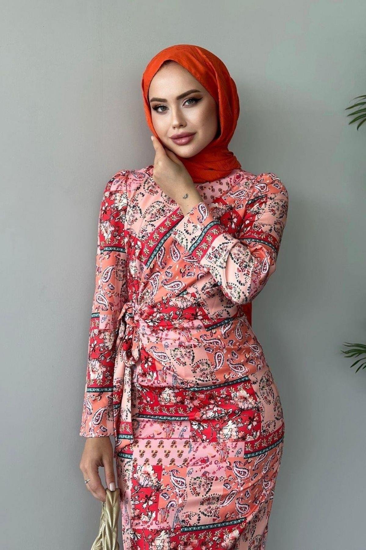 Çilen Desenli Elbise Turuncu, Fiyatları 