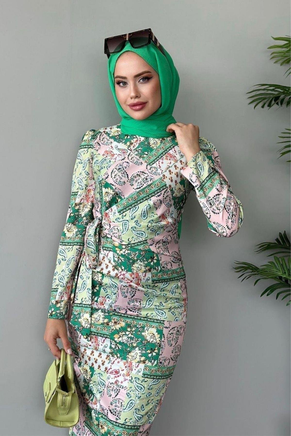 Çilen Desenli Elbise Yeşil, Fiyatları 