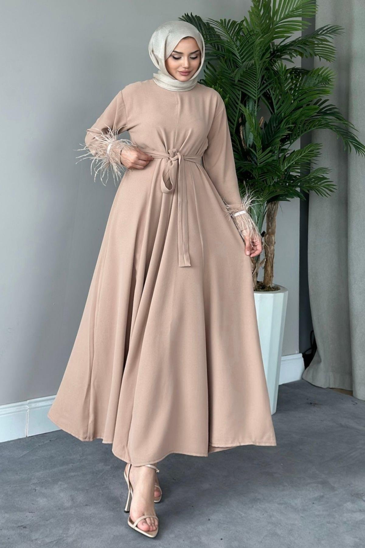Cindy Elbise Bej, Fiyatları Haza Moda | Tesettür Giyim | Cindy Elbise Bej