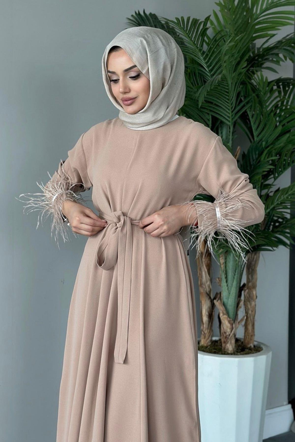 Cindy Elbise Bej, Fiyatları Haza Moda | Tesettür Giyim | Cindy Elbise Bej