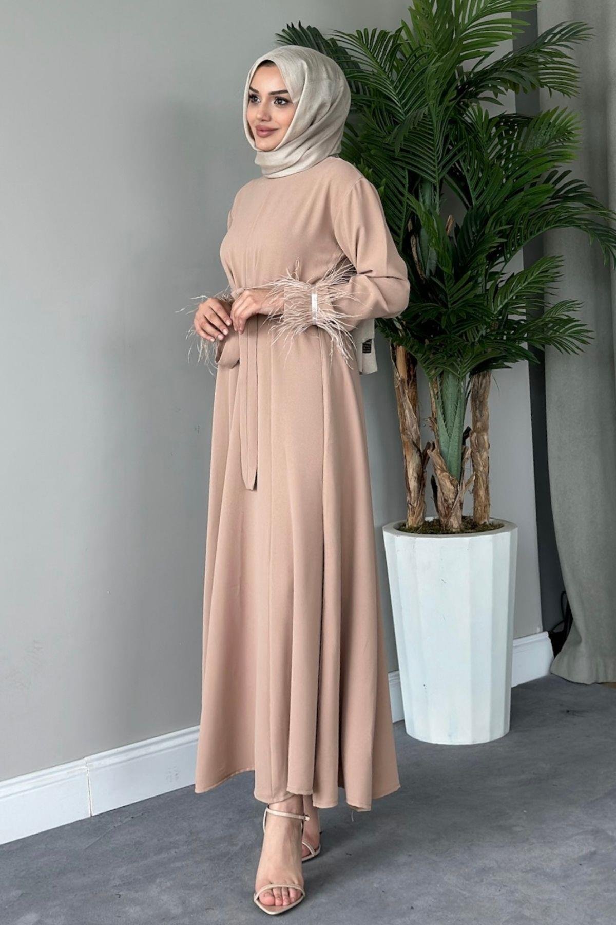 Cindy Elbise Bej, Fiyatları Haza Moda | Tesettür Giyim | Cindy Elbise Bej