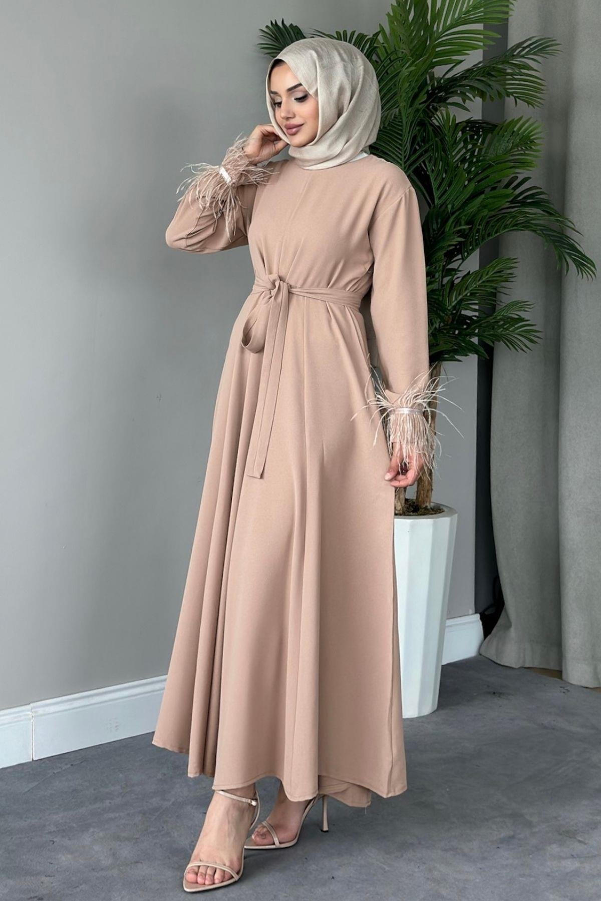 Cindy Elbise Bej, Fiyatları Haza Moda | Tesettür Giyim | Cindy Elbise Bej