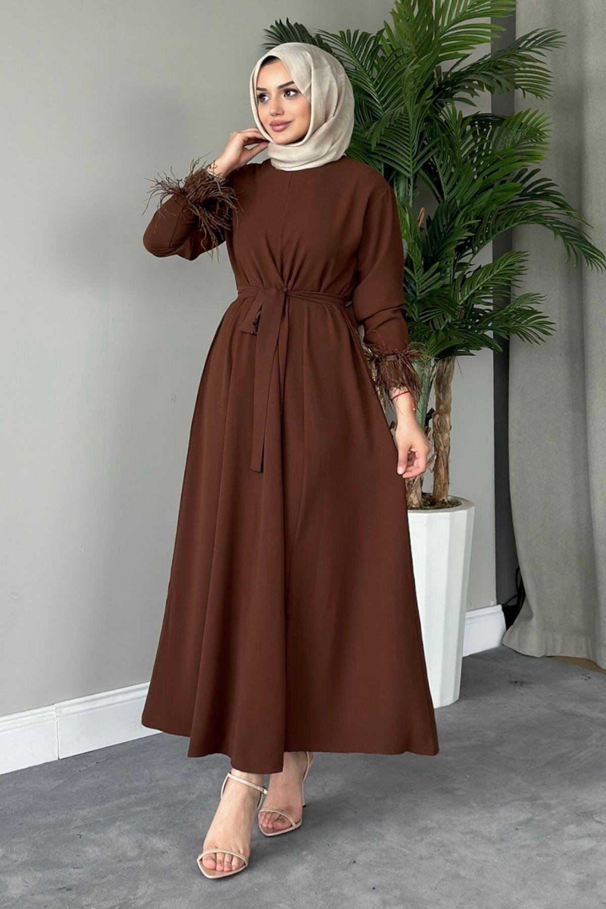 Cindy Elbise Kahve, Fiyatları Haza Moda | Tesettür Giyim | Cindy Elbise Kahve