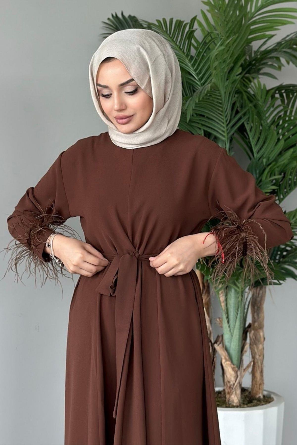 Cindy Elbise Kahve, Fiyatları Haza Moda | Tesettür Giyim | Cindy Elbise Kahve