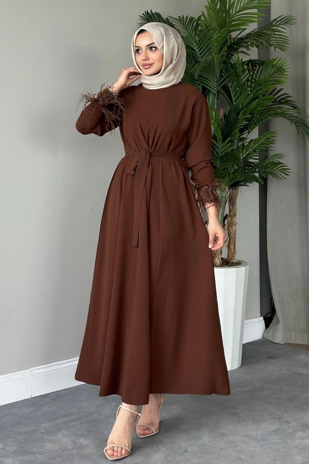 Cindy Elbise Kahve, Fiyatları Haza Moda | Tesettür Giyim | Cindy Elbise Kahve
