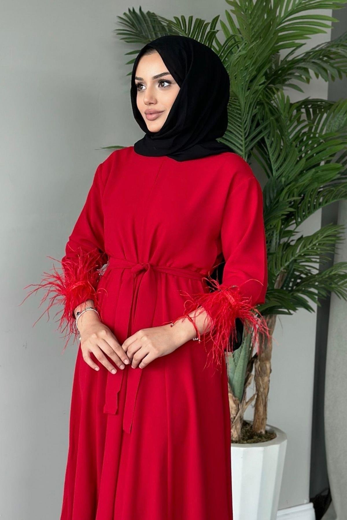 Cindy Elbise Kırmızı, Fiyatları Haza Moda | Tesettür Giyim | Cindy Elbise Kırmızı