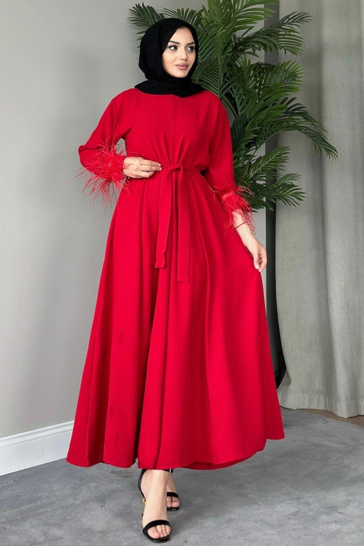 Cindy Elbise Kırmızı, Fiyatları Haza Moda | Tesettür Giyim | Cindy Elbise Kırmızı