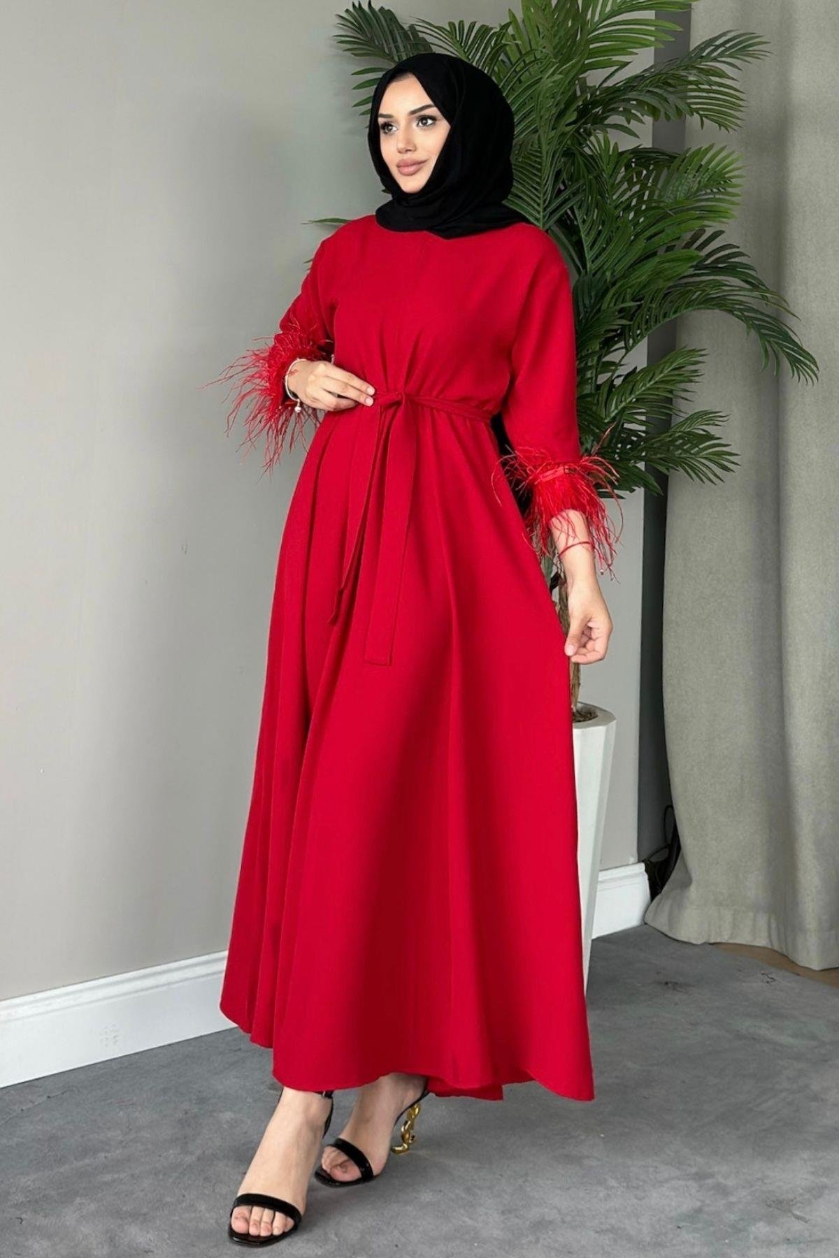 Cindy Elbise Kırmızı, Fiyatları Haza Moda | Tesettür Giyim | Cindy Elbise Kırmızı