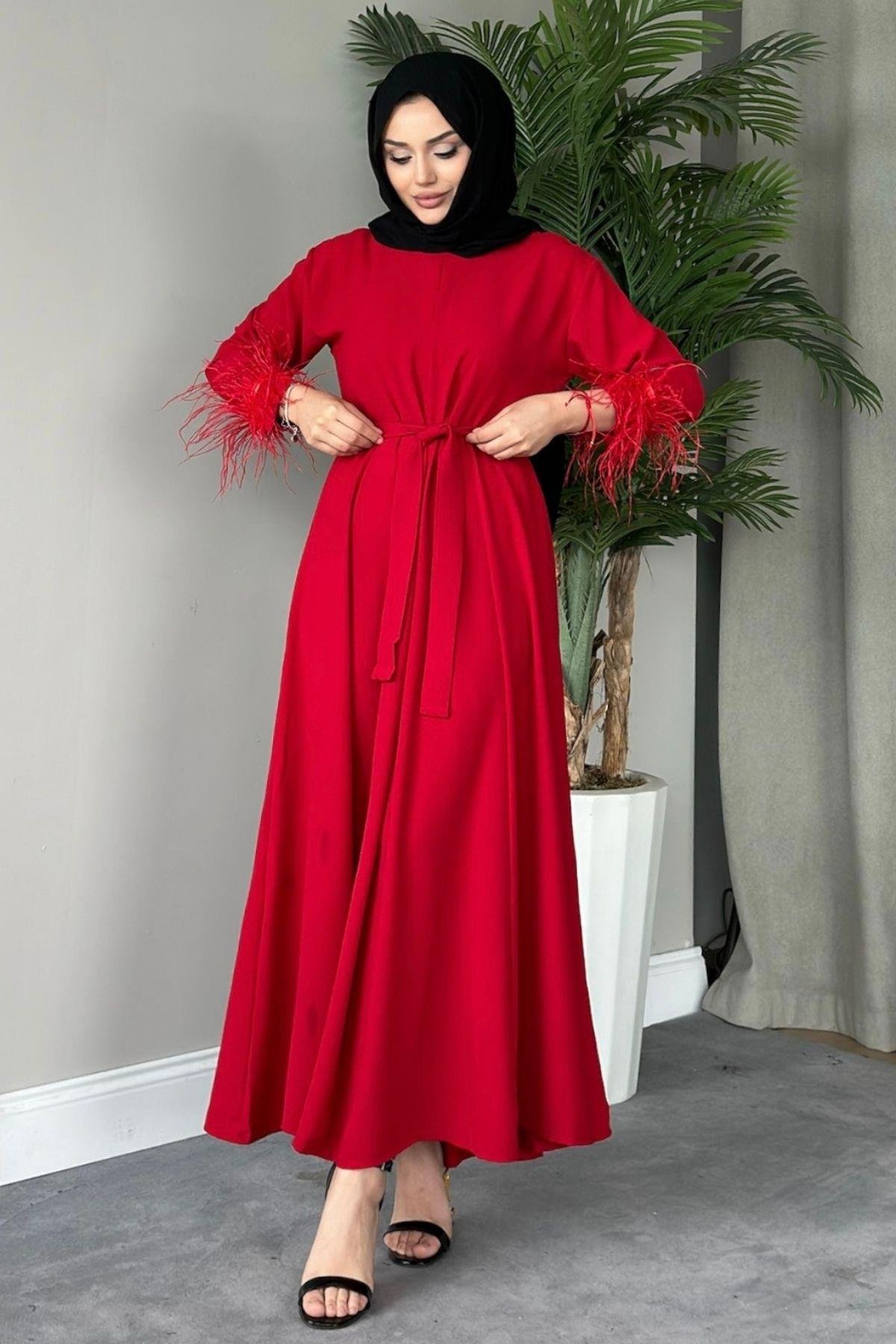 Cindy Elbise Kırmızı, Fiyatları Haza Moda | Tesettür Giyim | Cindy Elbise Kırmızı