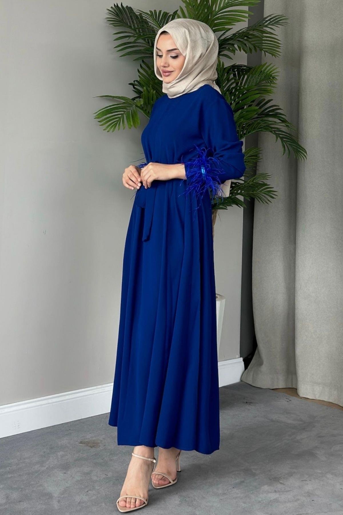 Cindy Elbise Saks, Fiyatları Haza Moda | Tesettür Giyim | Cindy Elbise Saks