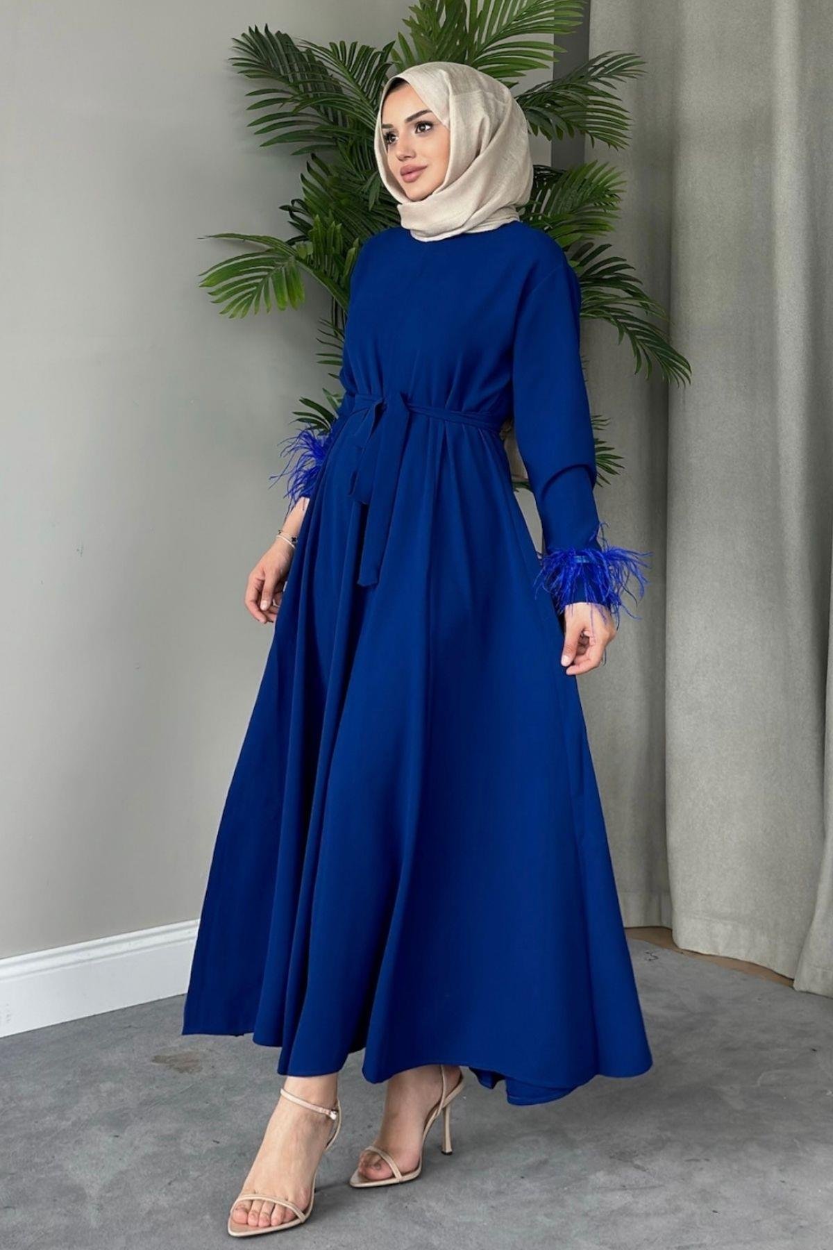 Cindy Elbise Saks, Fiyatları Haza Moda | Tesettür Giyim | Cindy Elbise Saks