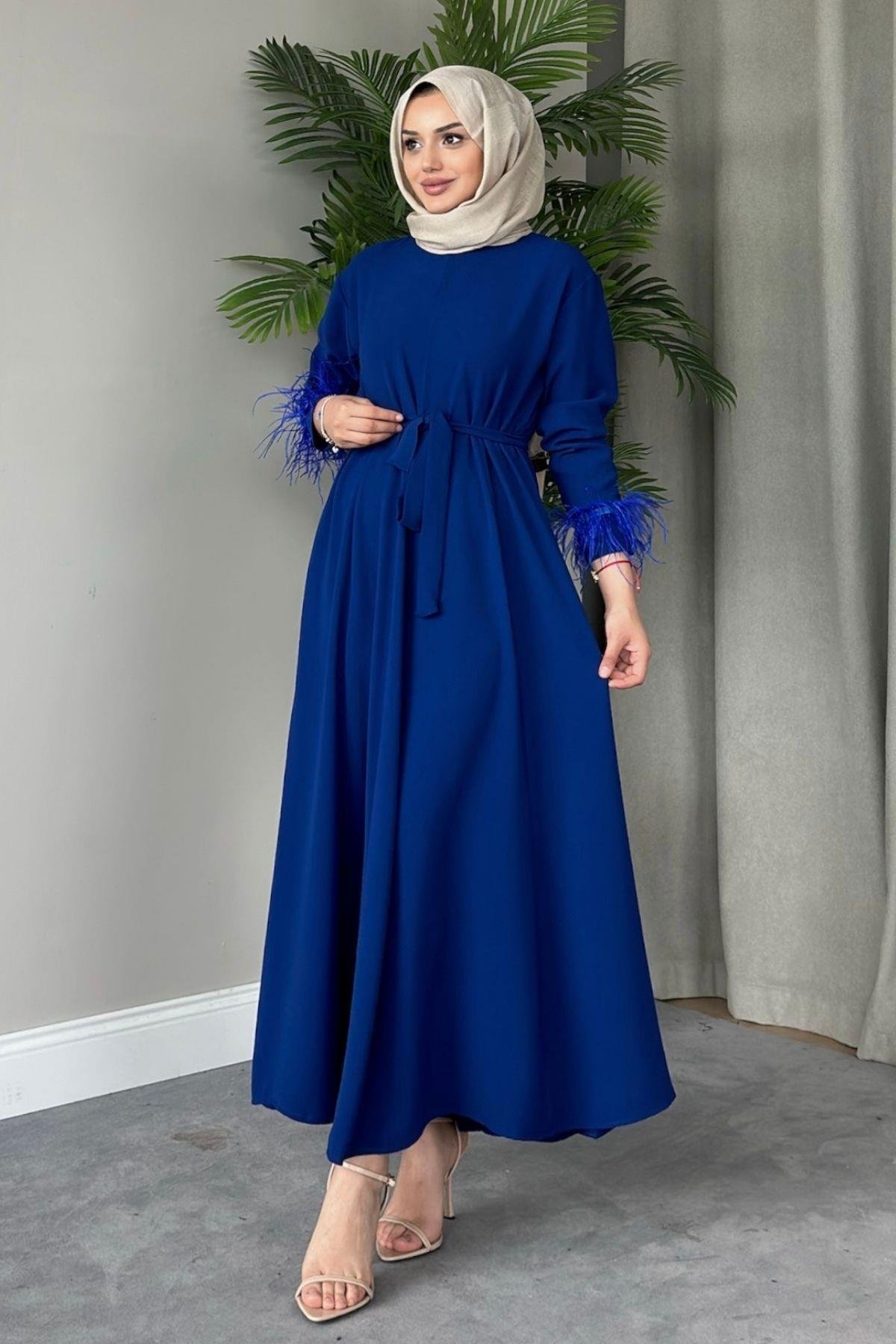 Cindy Elbise Saks, Fiyatları Haza Moda | Tesettür Giyim | Cindy Elbise Saks