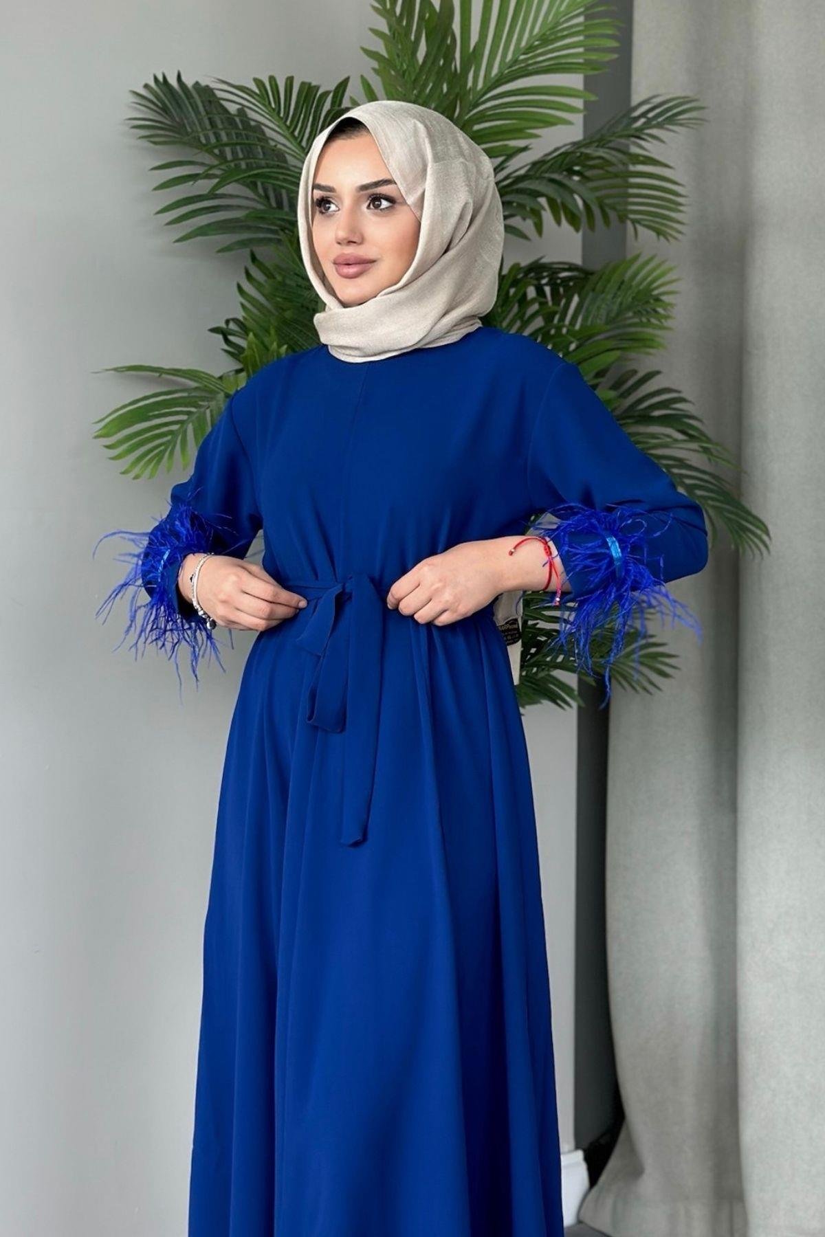 Cindy Elbise Saks, Fiyatları Haza Moda | Tesettür Giyim | Cindy Elbise Saks