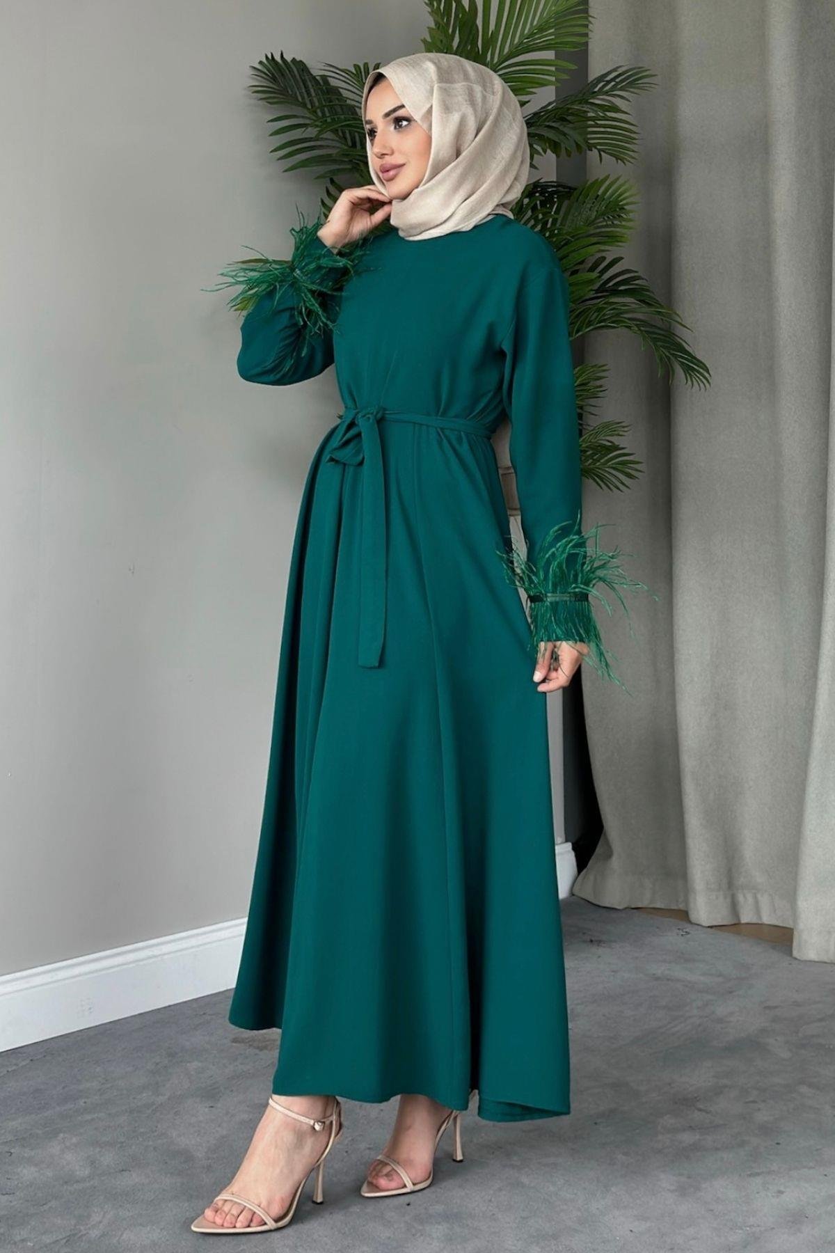 Cindy Elbise Zümrüt, Fiyatları Haza Moda | Tesettür Giyim | Cindy Elbise Zümrüt
