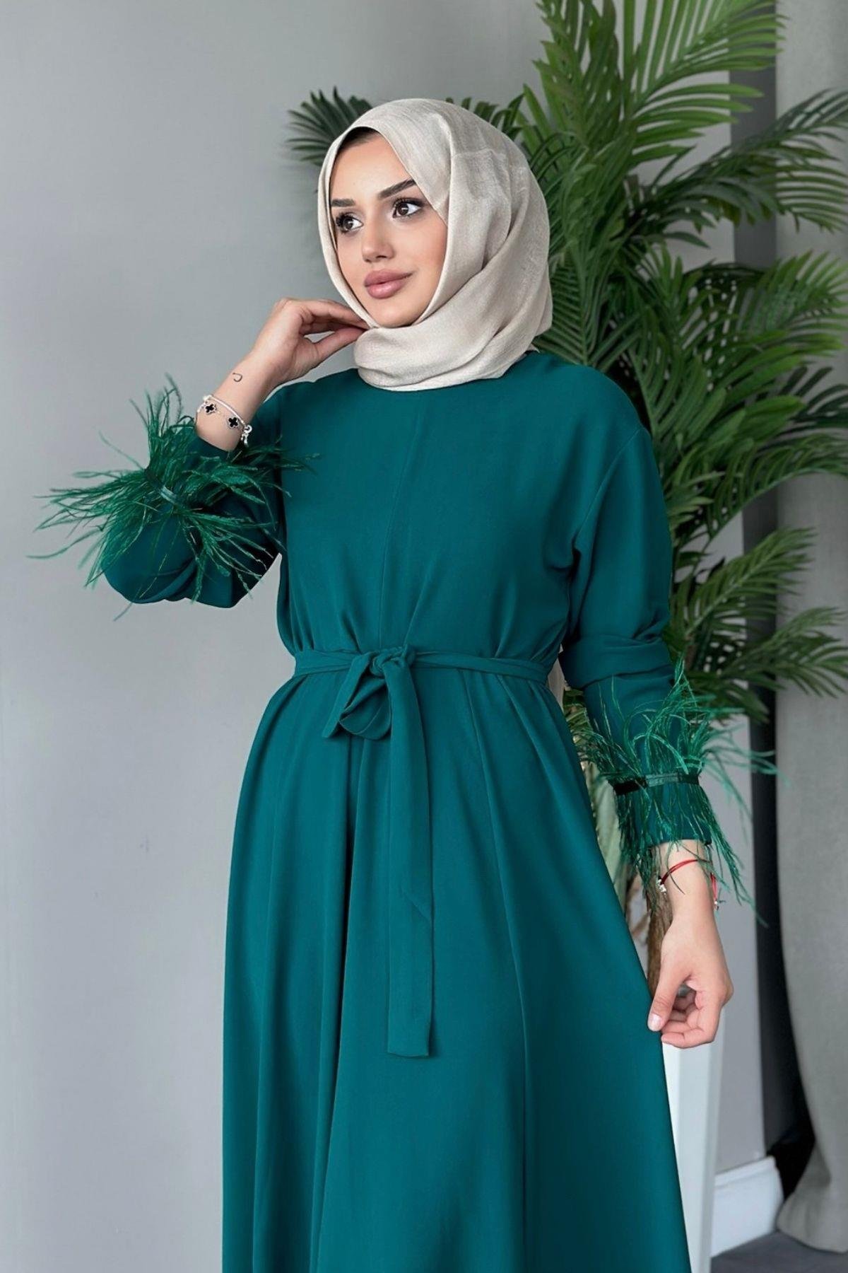 Cindy Elbise Zümrüt, Fiyatları Haza Moda | Tesettür Giyim | Cindy Elbise Zümrüt
