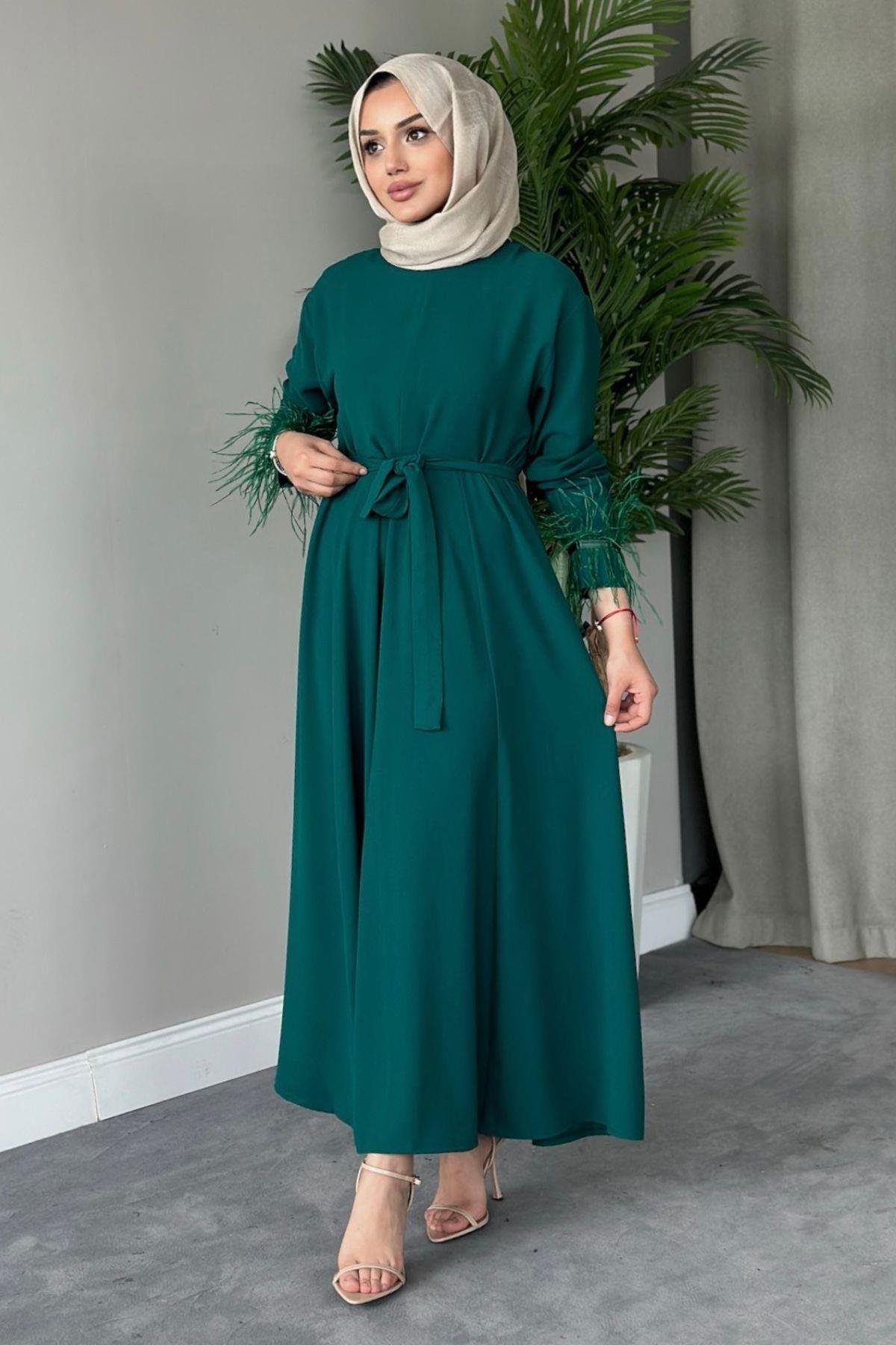 Cindy Elbise Zümrüt, Fiyatları Haza Moda | Tesettür Giyim | Cindy Elbise Zümrüt