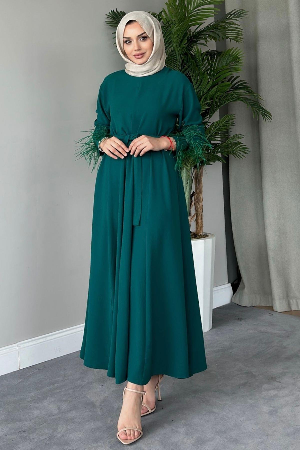Cindy Elbise Zümrüt, Fiyatları Haza Moda | Tesettür Giyim | Cindy Elbise Zümrüt