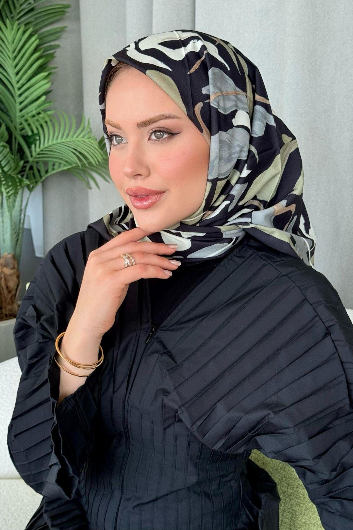 Çisem Dijital Desenli Eşarp Siyah, Fiyatları Çisem Dijital Desenli Eşarp Siyah- Haza Moda 