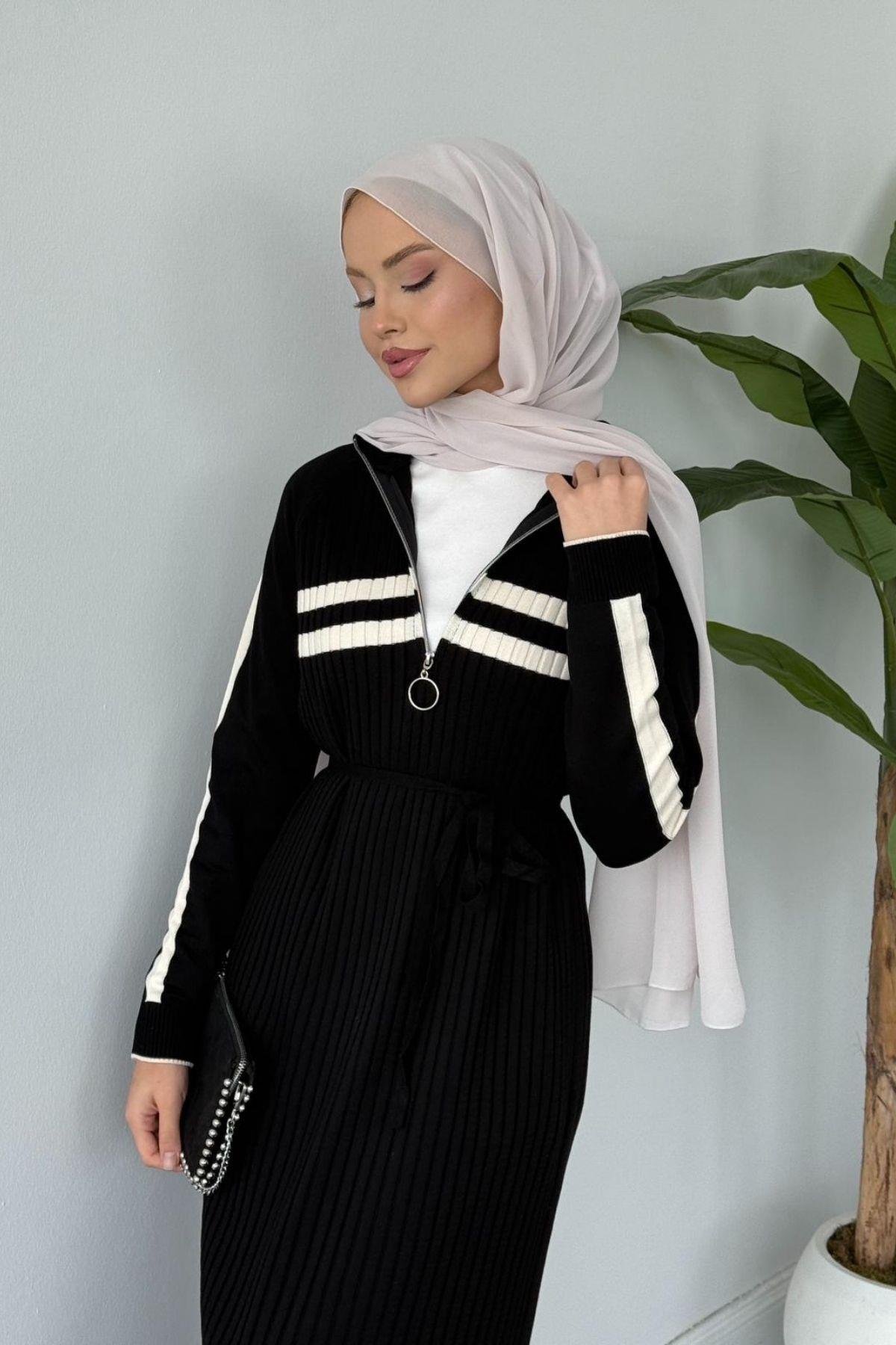 Çizgili Fitili Spor Elbise Siyah, Fiyatları Samira Kapşonlu Spor Elbise Bordo- Haza Moda