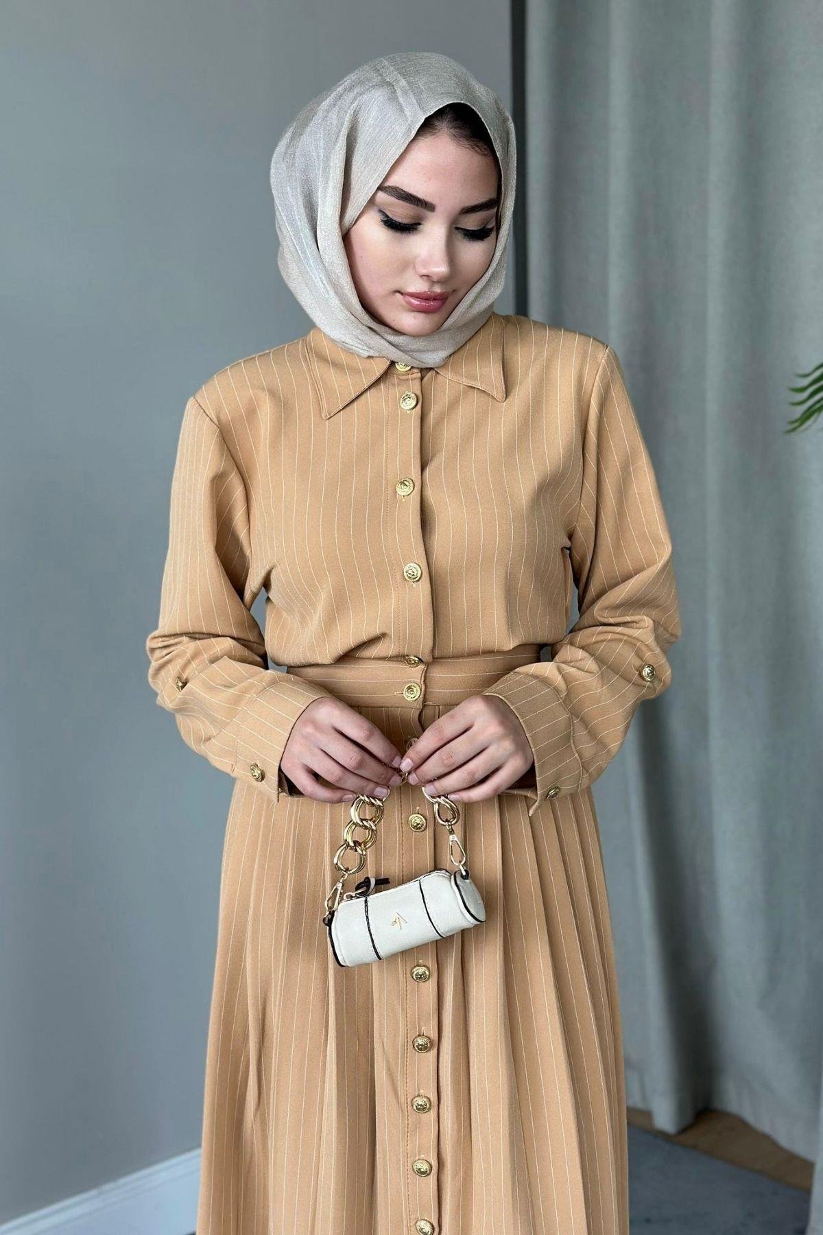 Çizgili Paris Elbise Camel, Fiyatları 