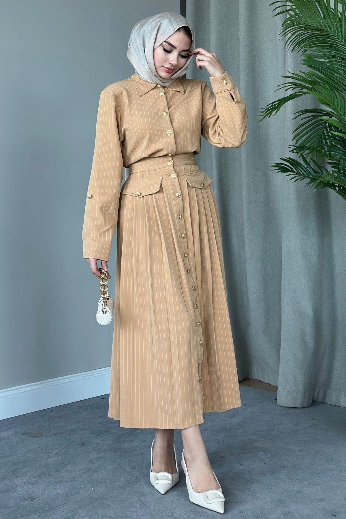 Çizgili Paris Elbise Camel, Fiyatları 