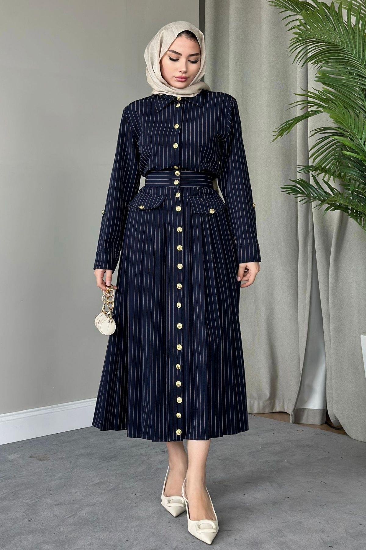 Çizgili Paris Elbise Lacivert, Fiyatları 