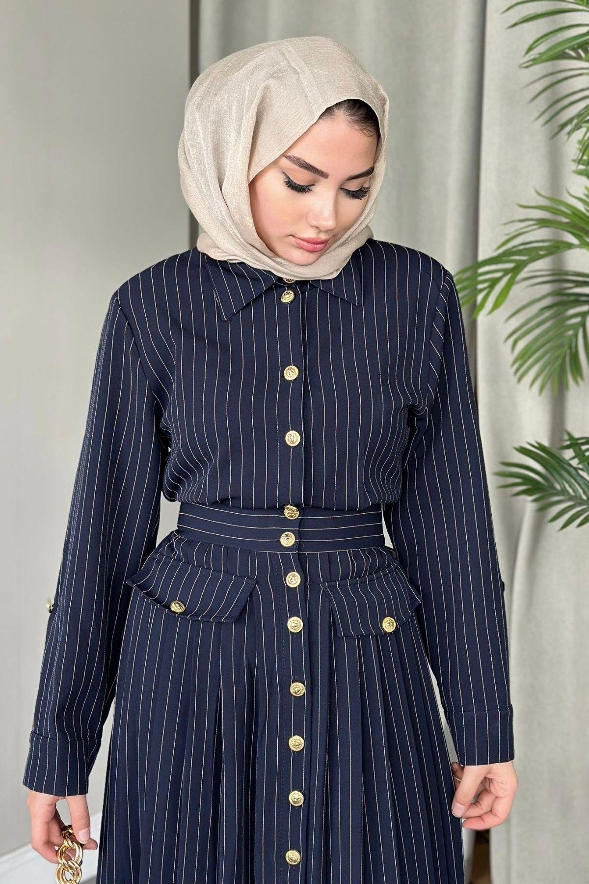 Çizgili Paris Elbise Lacivert, Fiyatları 