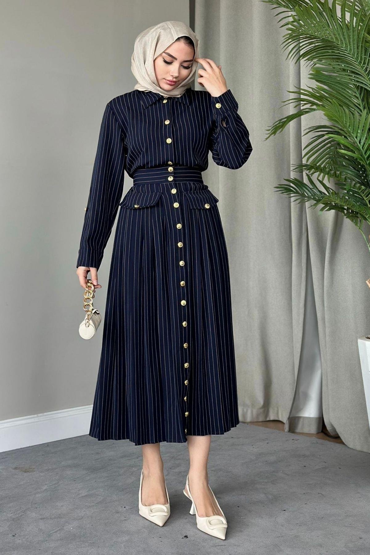 Çizgili Paris Elbise Lacivert, Fiyatları 