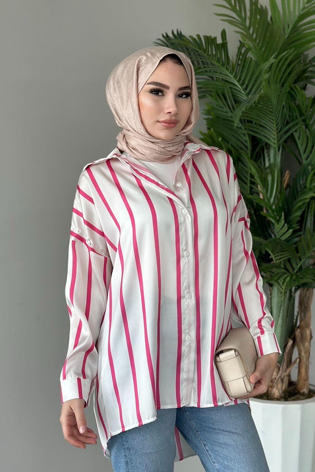 Çizgili Saten Gömlek Beyaz, Fiyatları 