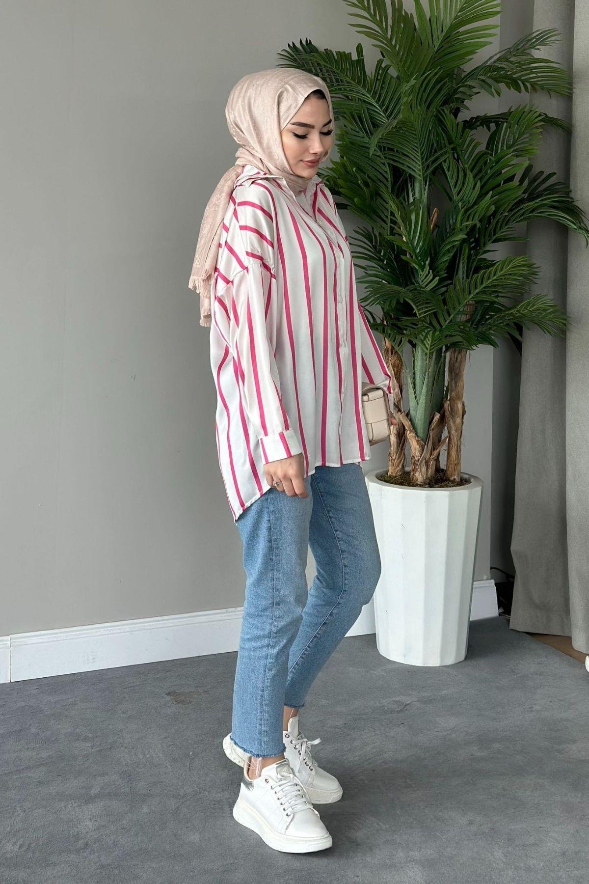 Çizgili Saten Gömlek Beyaz, Fiyatları 