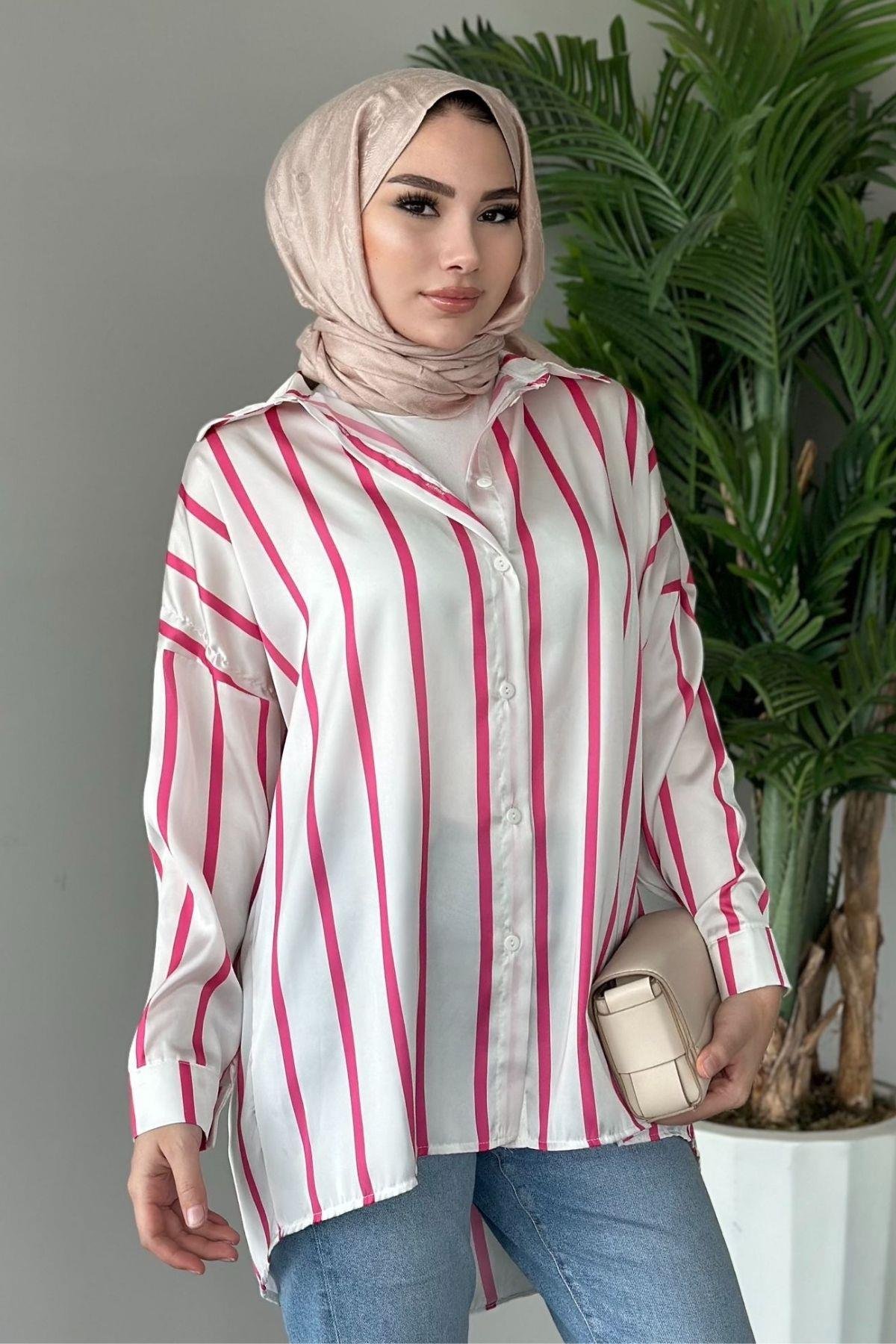 Çizgili Saten Gömlek Beyaz, Fiyatları 