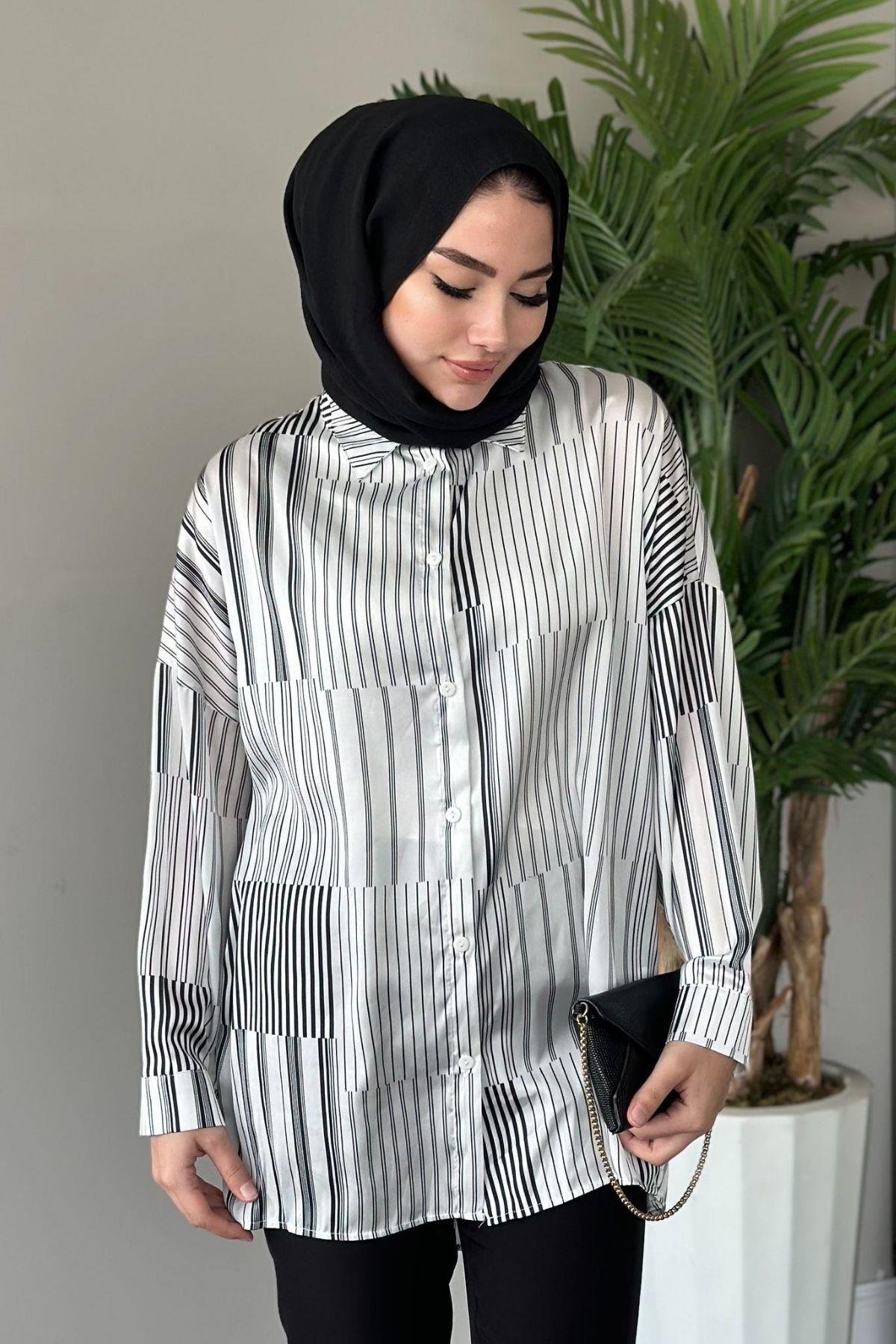 Çizgili Saten Gömlek Geometrik, Fiyatları 