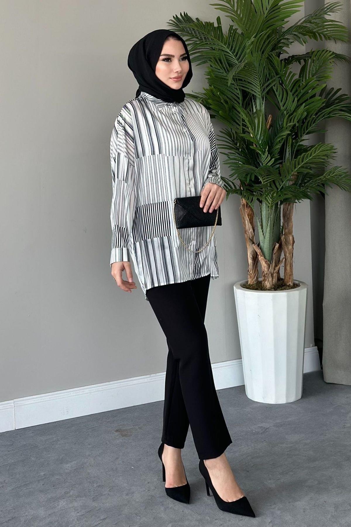 Çizgili Saten Gömlek Geometrik, Fiyatları 