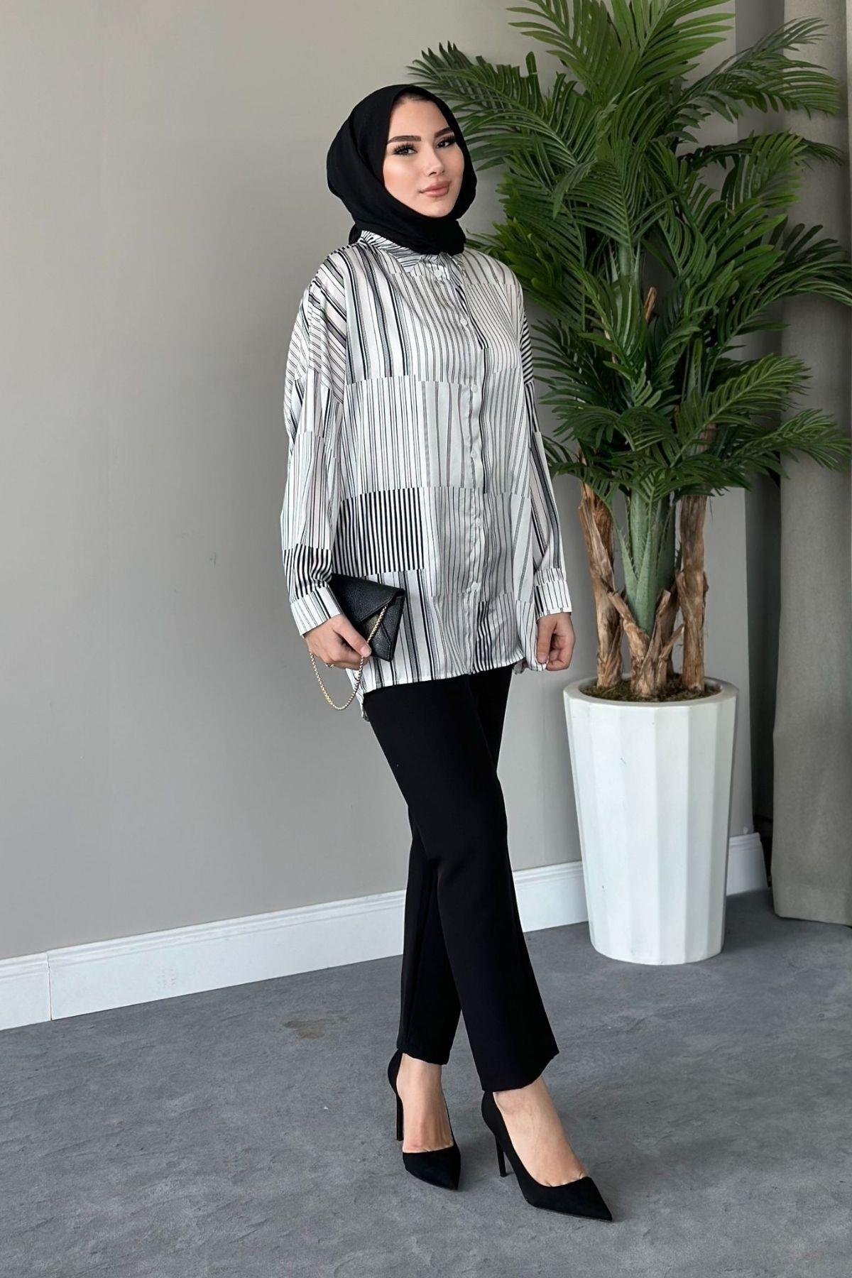 Çizgili Saten Gömlek Geometrik, Fiyatları 