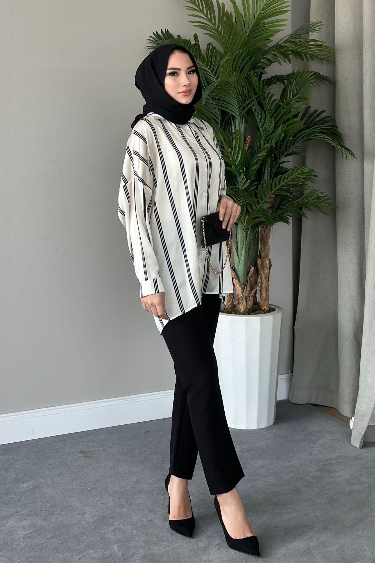 Çizgili Saten Gömlek İnce Siyah, Fiyatları 