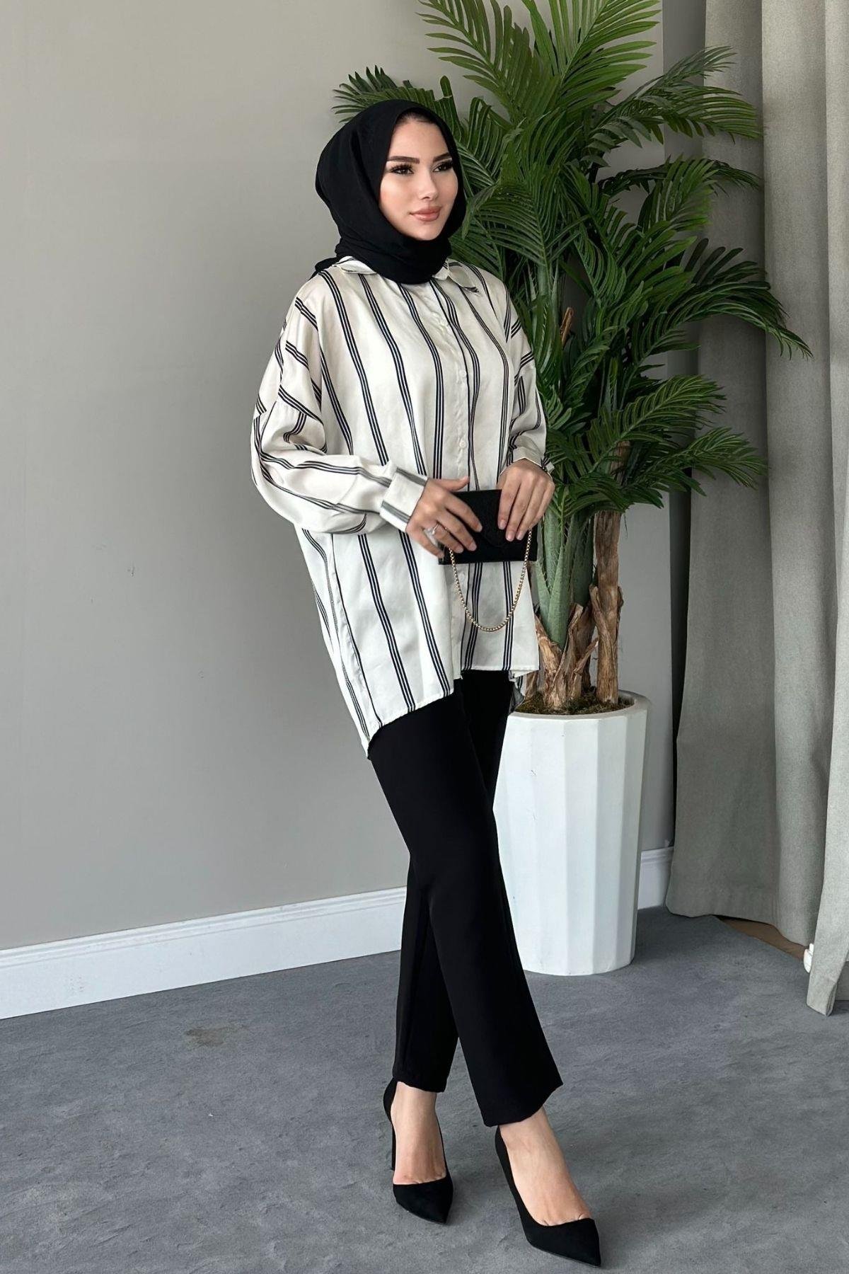 Çizgili Saten Gömlek İnce Siyah, Fiyatları 