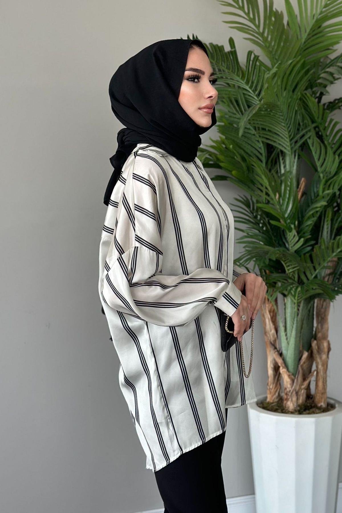 Çizgili Saten Gömlek İnce Siyah, Fiyatları 