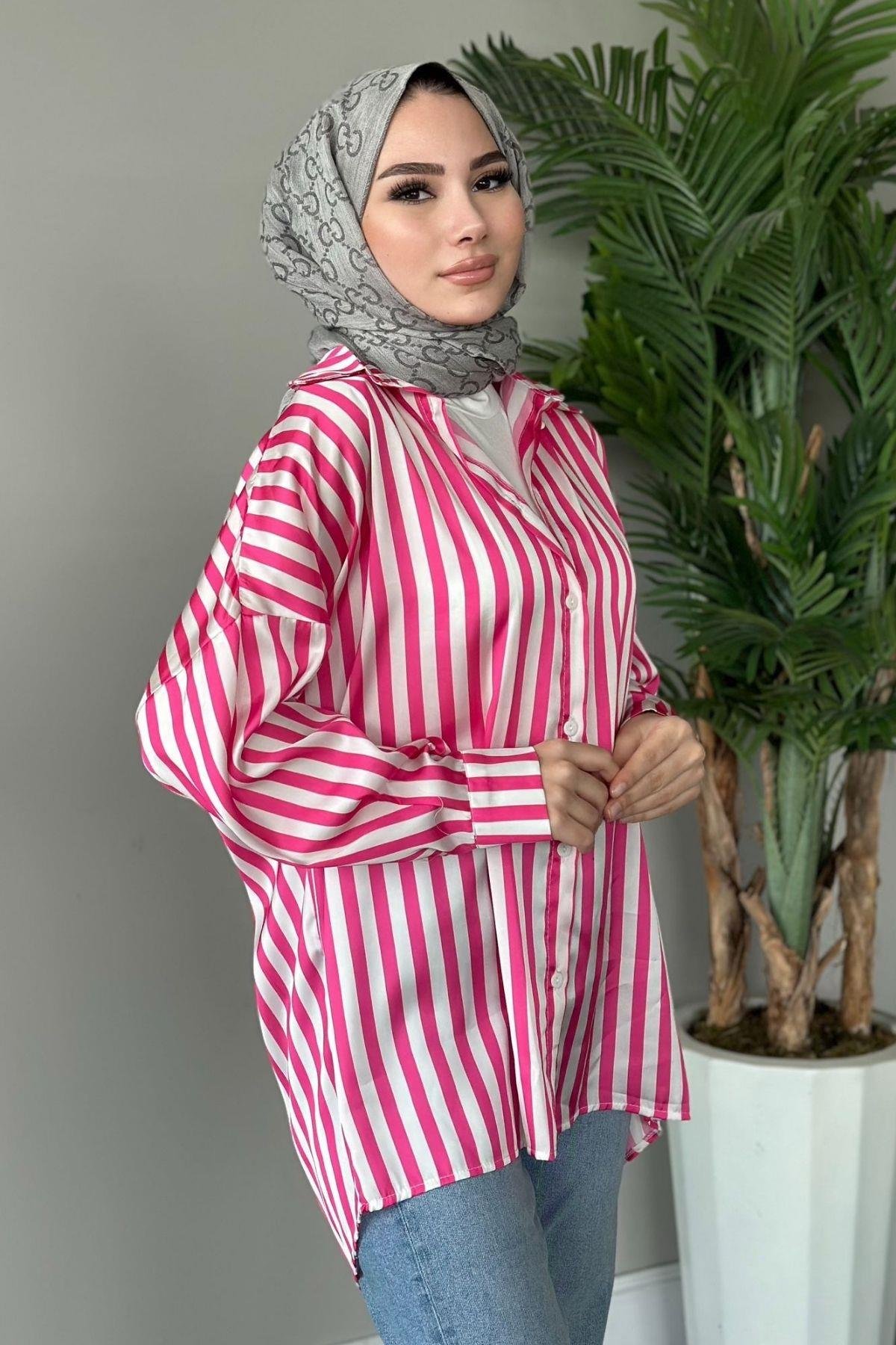 Çizgili Saten Gömlek Pembe, Fiyatları 