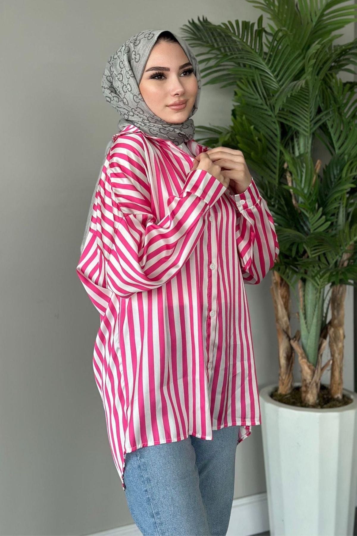 Çizgili Saten Gömlek Pembe, Fiyatları 