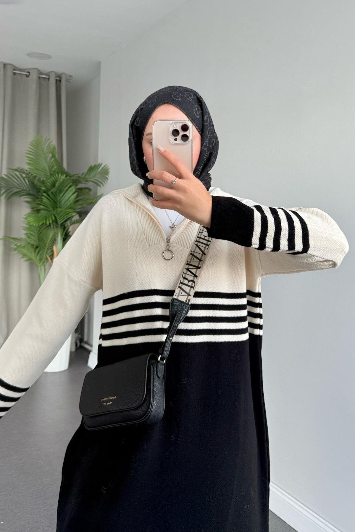 Çizgili Triko Elbise Siyah, Fiyatları 