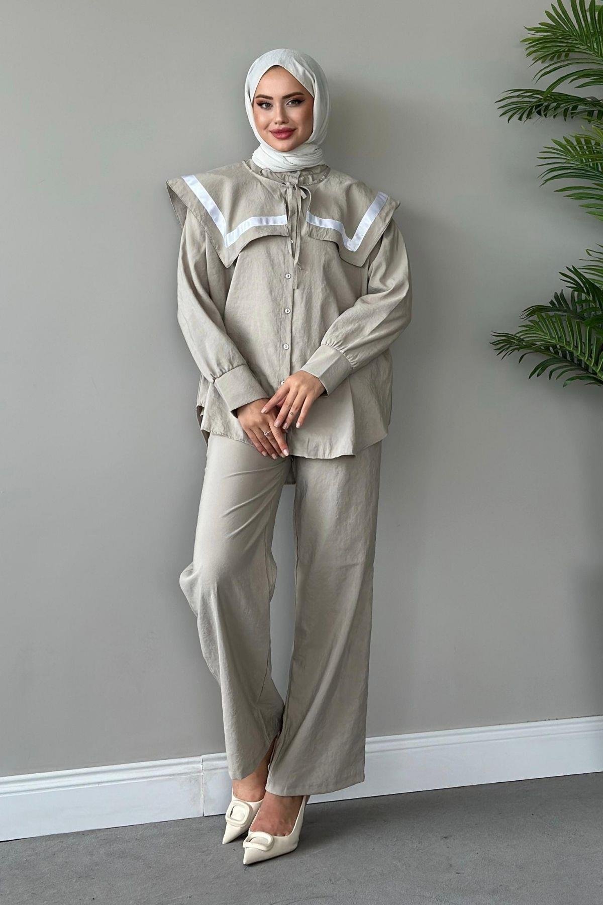 Class Şeritli Bebe Yaka Takım Bej, Fiyatları 