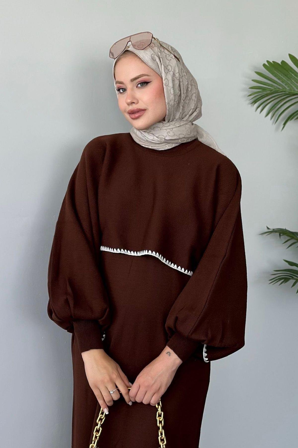 Crop Görünümlü Triko Elbise Acıkahve, Fiyatları 