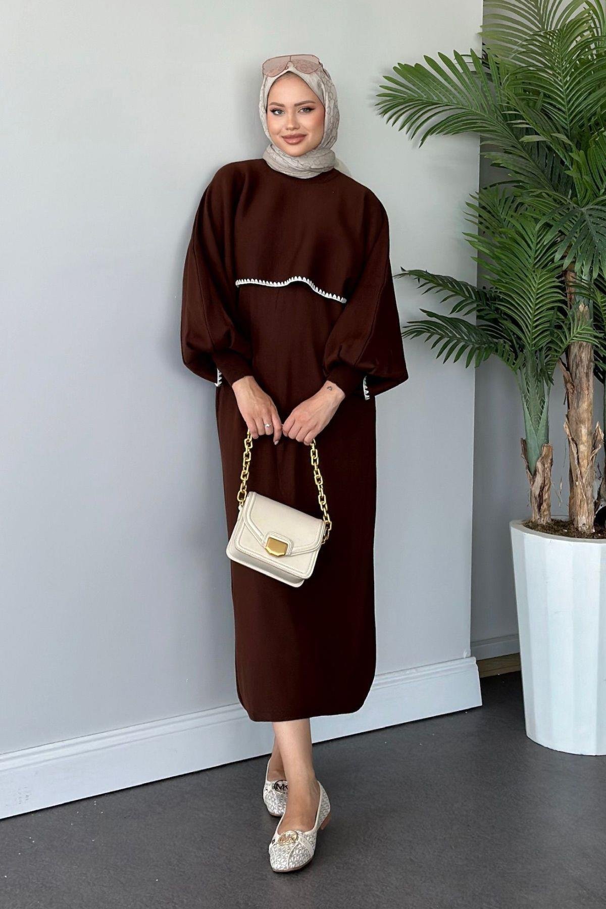 Crop Görünümlü Triko Elbise Acıkahve, Fiyatları 