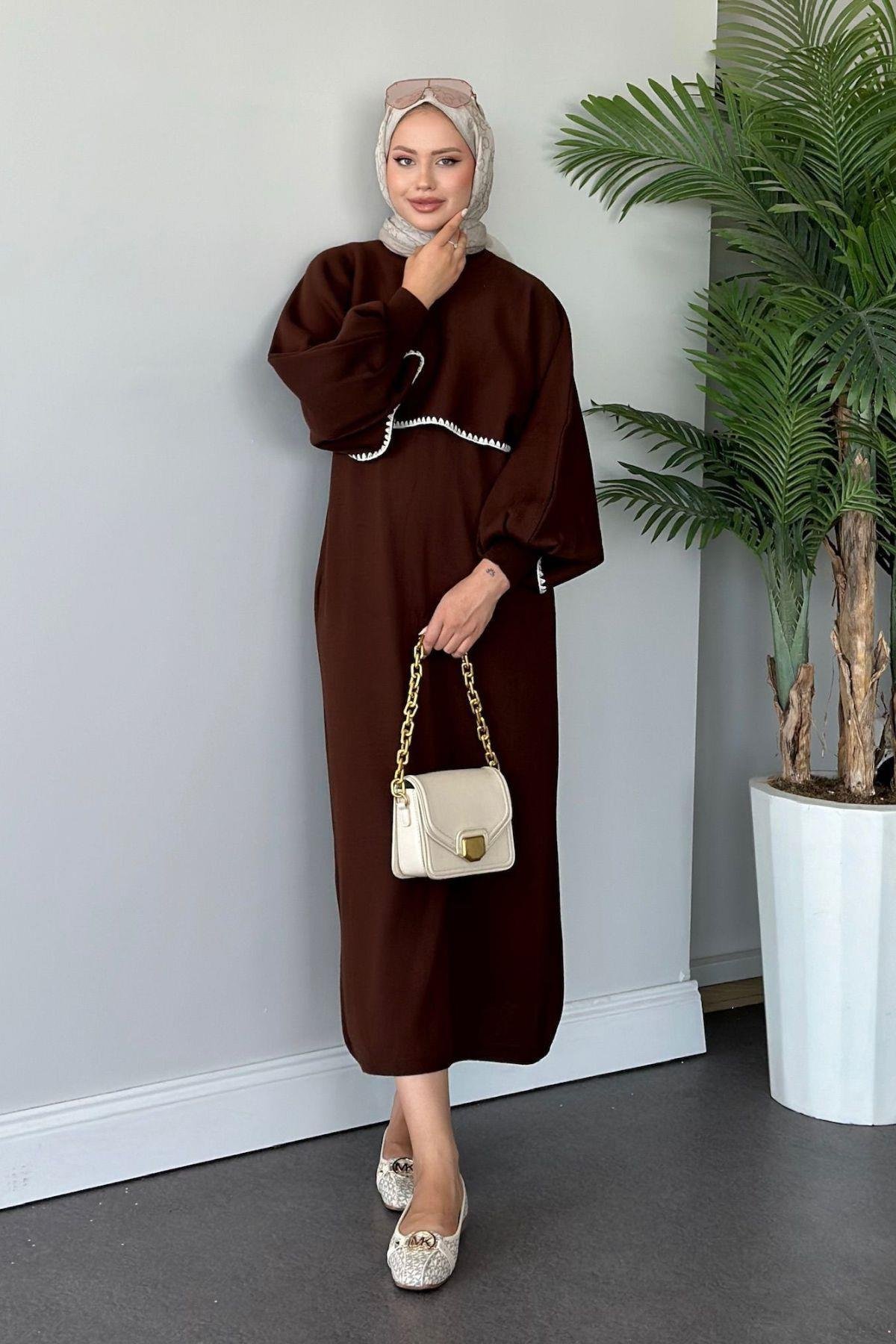 Crop Görünümlü Triko Elbise Acıkahve, Fiyatları 