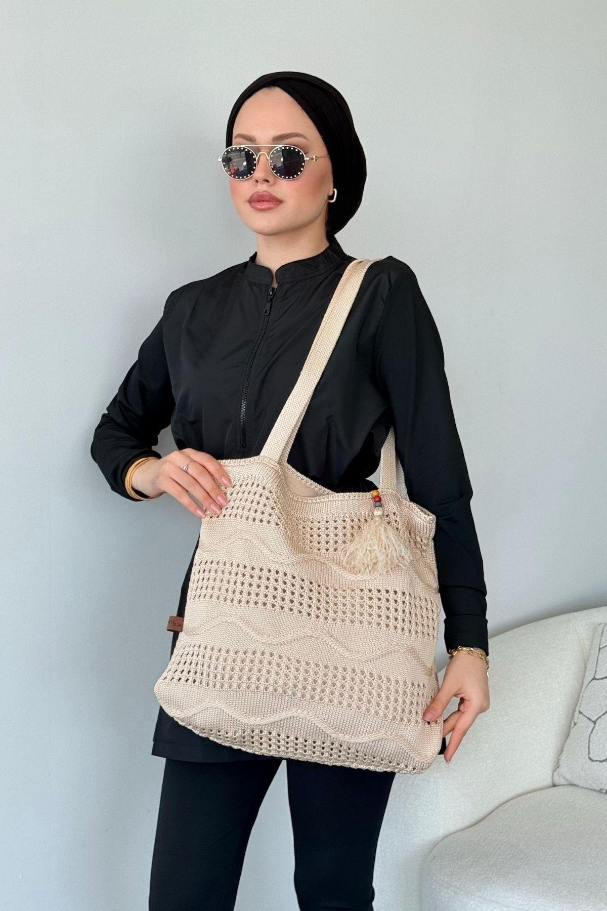 Dalgalı Hasır Çanta Bej, Fiyatları Dalgalı Hasır Çanta Bej- Haza Moda 
