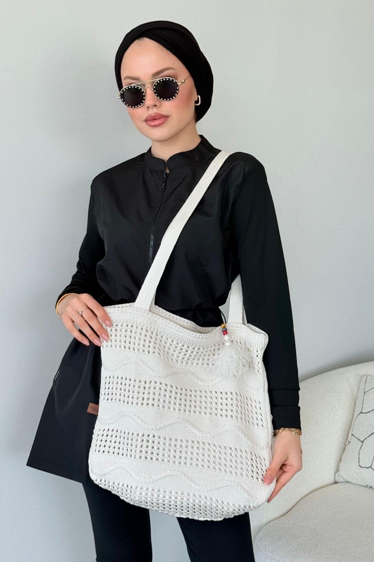Dalgalı Hasır Çanta Beyaz, Fiyatları Dalgalı Hasır Çanta Beyaz- Haza Moda 