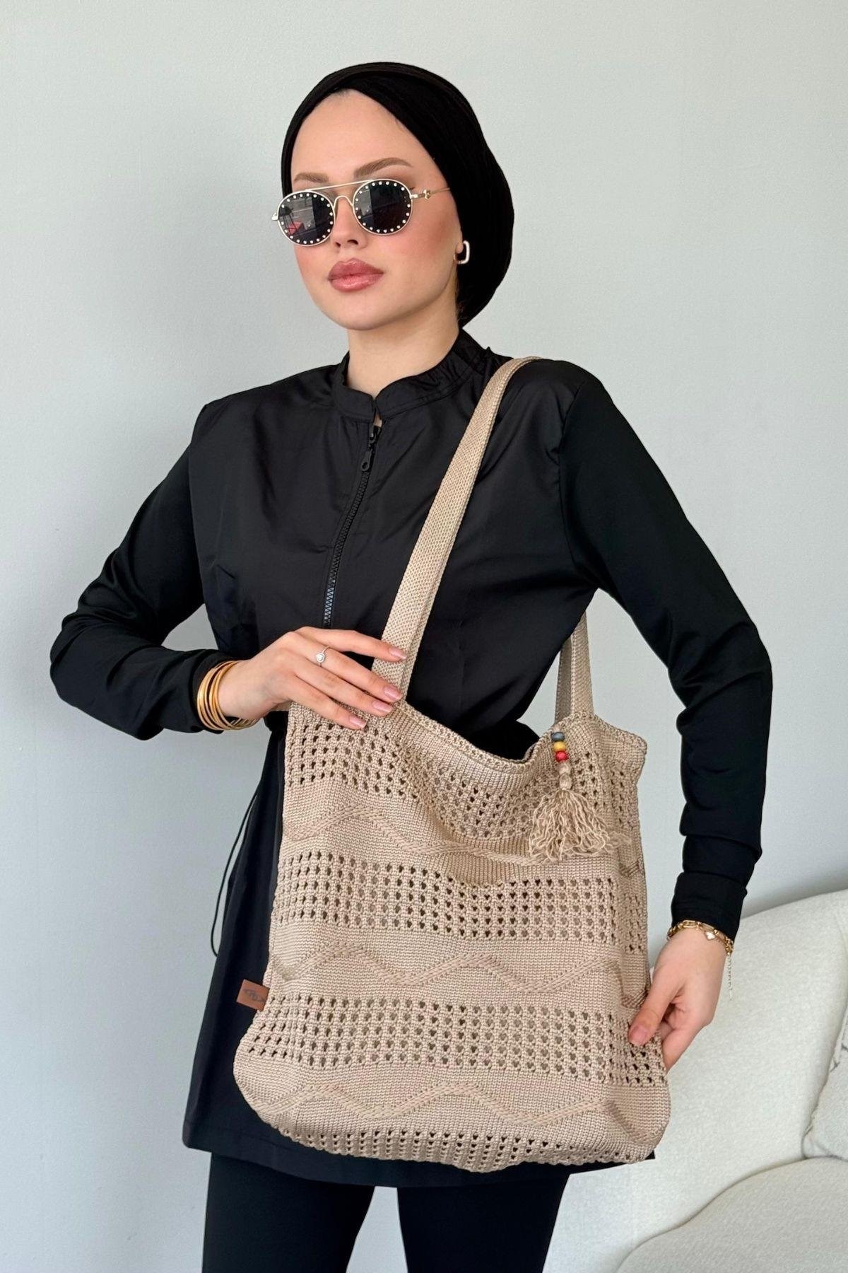 Dalgalı Hasır Çanta Vizon, Fiyatları Dalgalı Hasır Çanta Vizon- Haza Moda 