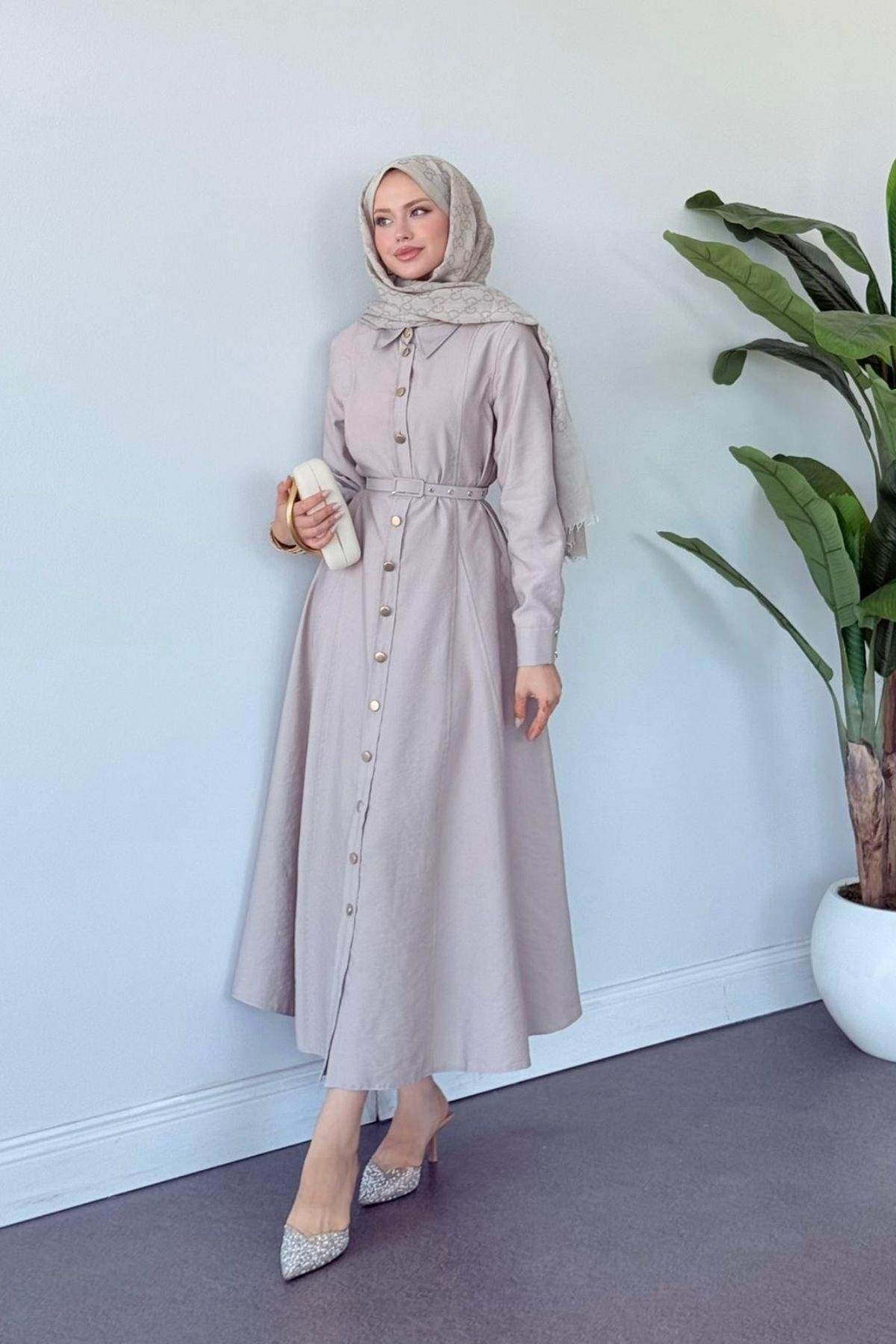 Dalyan Kemerli Elbise Bej, Fiyatları Dalyan Kemerli Elbise Bej- Haza Moda