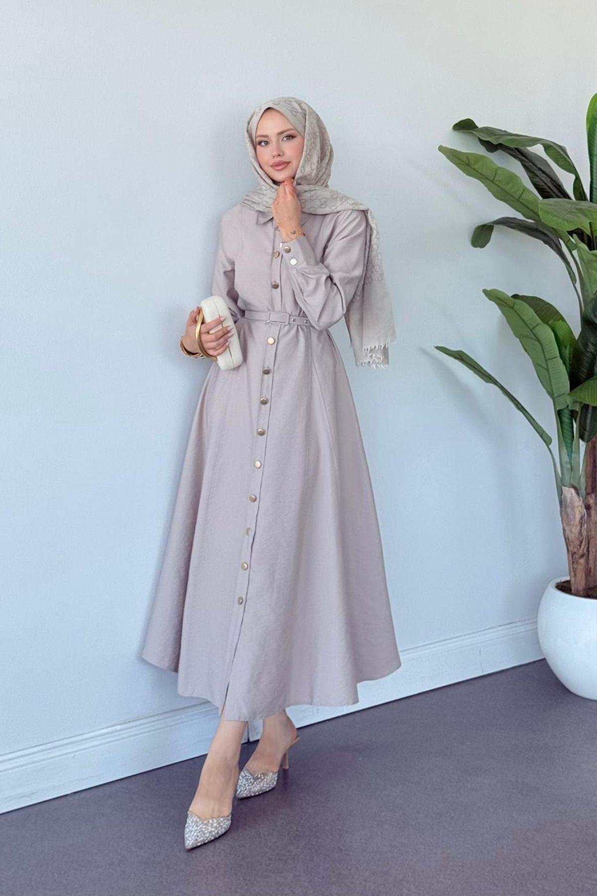 Dalyan Kemerli Elbise Bej, Fiyatları Dalyan Kemerli Elbise Bej- Haza Moda