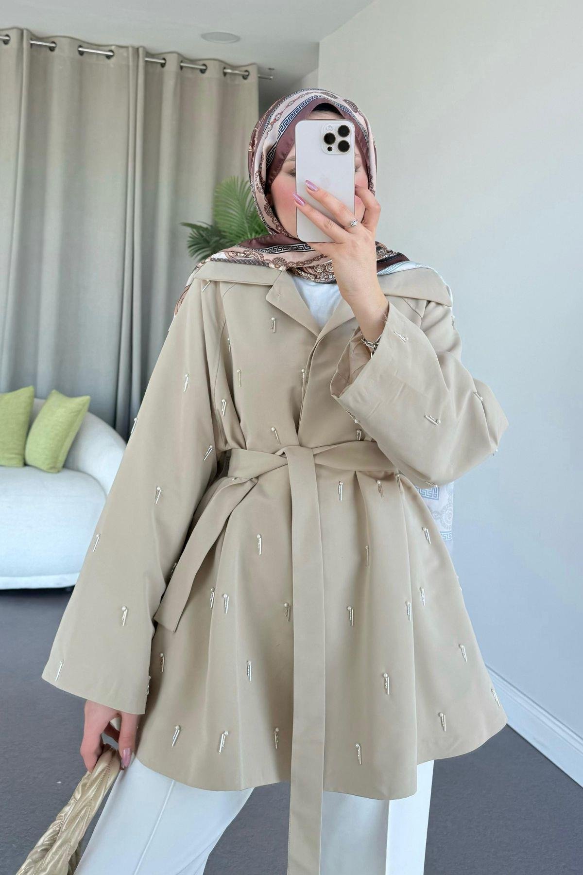 Damla İnci Baskılı Trenç Bej, Fiyatları 